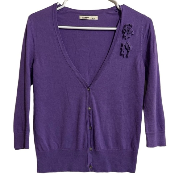 OLD NAVY Cardigan Womens Sm Petite Purple V-Neck Button Front 3/4 Sleeve Cotton - Picture 1 of 6